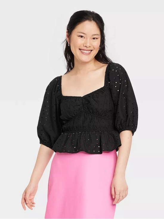 a new day Tops - a new day Black Eyelet Puff Sleeve Top